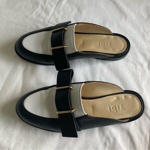 TIBI Leather Loafer Slides Black & White EU Size 39
